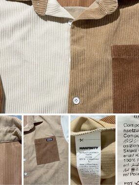 MANFINITY Two-Tone Corduroy Button-Down Shirt in Cream and Brown